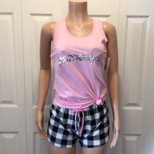 Emme Jordan 2pc Womens Sequin Homebody Tank Top & Shorts Pajama Set Size Large
